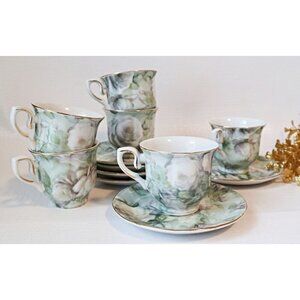 Tipo Limoges Expresso Demitasse Set Of 6 With White Rose Design